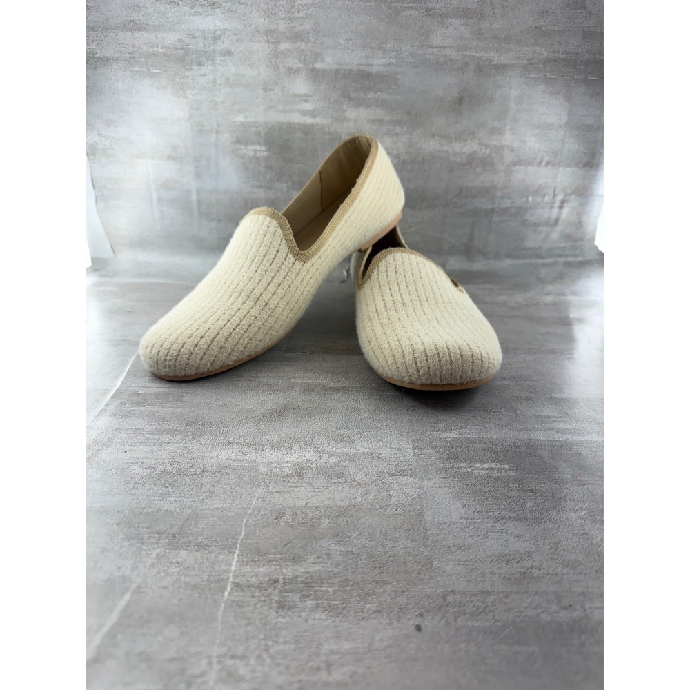 Vivaia Margot 2.0 Cream Ribbed Knit Square Toe Loafers Flats Women Sz EU 42
